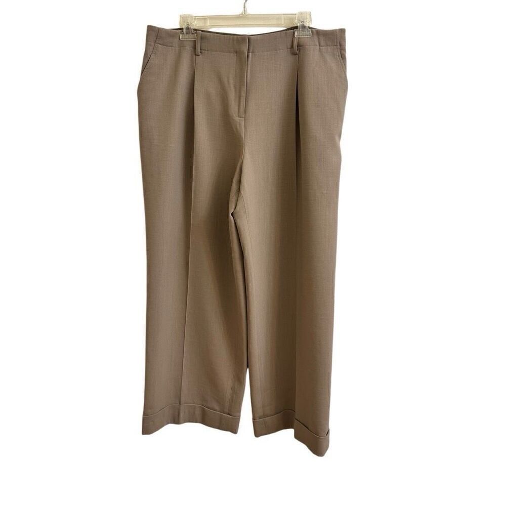 Lafayette 148 Pleat Front Cuffed Cropped Pants Virgin Wool Blend Tan Size 14